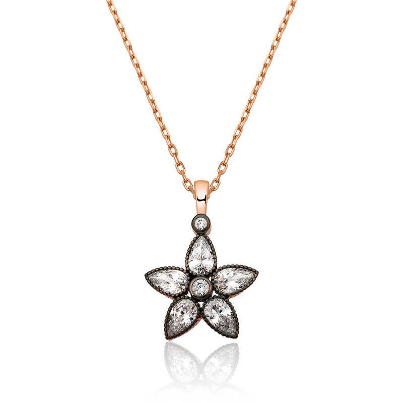 Silver Rose Diamond Mounted Flower Women's Necklace