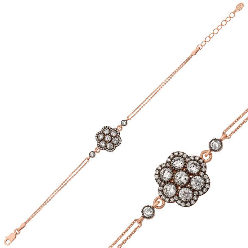 Silver Rose Diamond Mounted Flower Bracelet