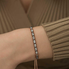 Silver Rose Emerald Cut Diamond Mounted Elevator Bracelet