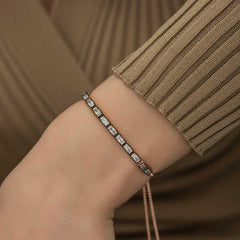 Silver Rose Emerald Cut Diamond Mounted Elevator Bracelet