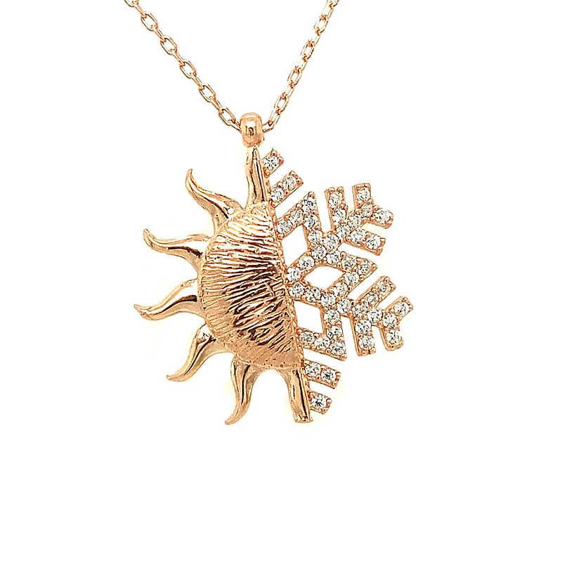 Silver Rose Sun Snowflake Women's Necklace