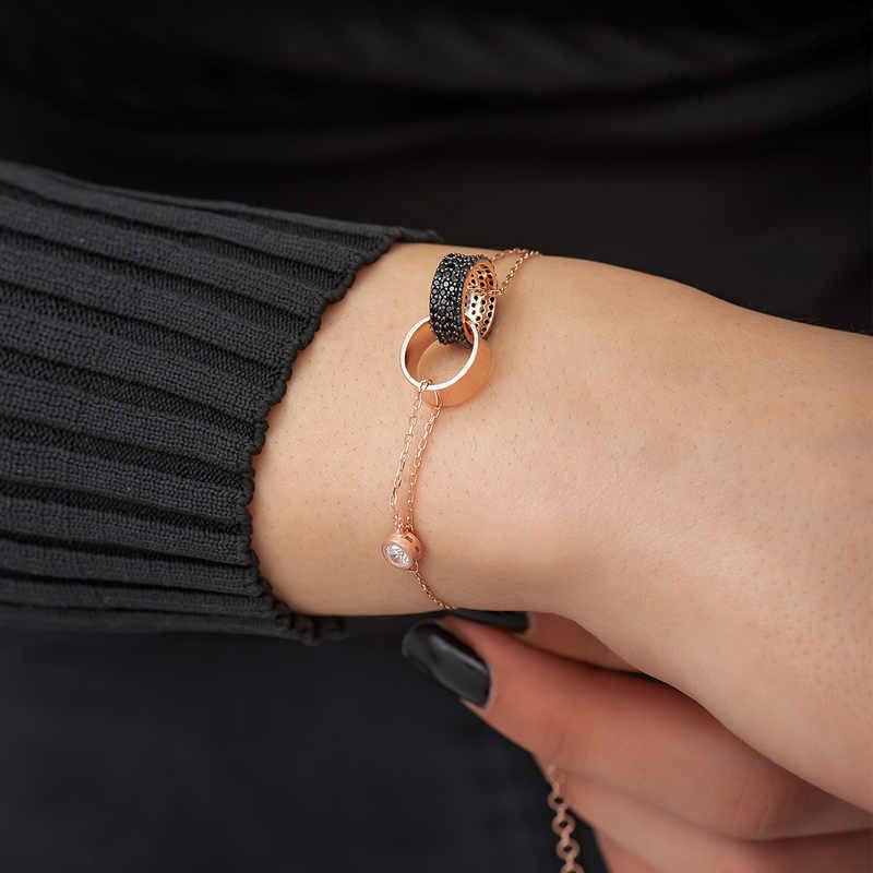 Silver Rose Interlocking Ring Bracelet