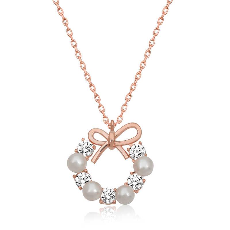 Silver Rose Pearl Ribbon Women's Necklace