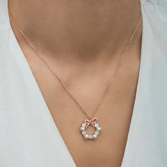 Silver Rose Pearl Ribbon Women's Necklace