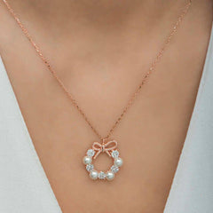 Silver Rose Pearl Ribbon Women's Necklace