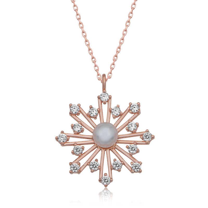 Silver Rose Pearl Snowflake Women's Necklace