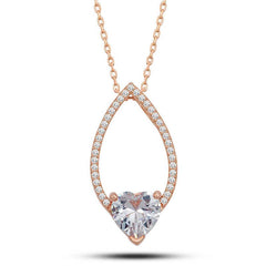 Silver Rose Heart White Stone Drop Women's Necklace