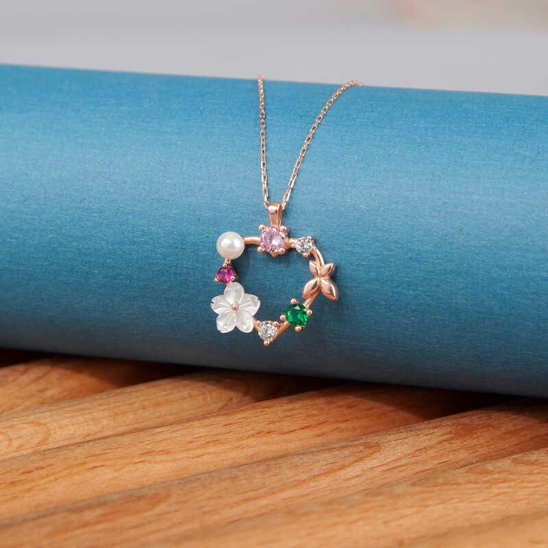 Silver Rose Heart Magnolia Flower Butterfly Women's Necklace