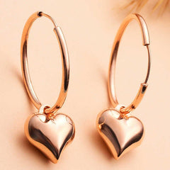 Silver Rose Heart Dangle Women's Earrings 