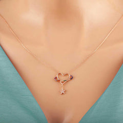 Silver Rose Heart Star Women's Necklace