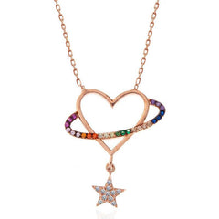 Silver Rose Heart Star Women's Necklace