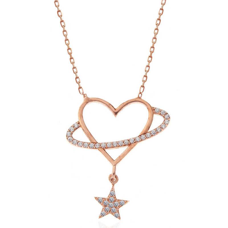 Silver Rose Heart Star Women's Necklace