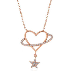 Silver Rose Heart Star Women's Necklace