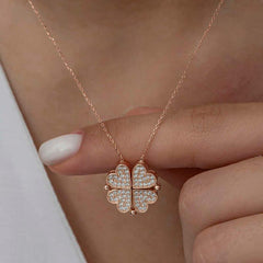 Silver Rose Heart Openable Clover Women's Necklace