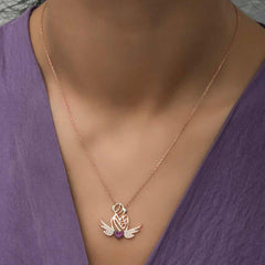 Silver Rose Heart Mother and Child Necklace