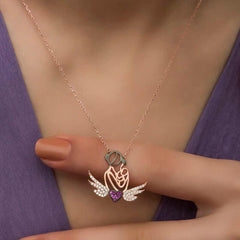 Silver Rose Heart Mother and Child Necklace
