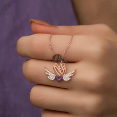 Silver Rose Heart Mother and Child Necklace