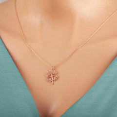 Silver Rose Heart Four Leaf Clover Women's Necklace