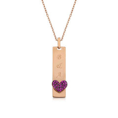 Silver Rose Heart Plate Necklace