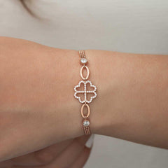 Silver Rose Heart Clover Bracelet