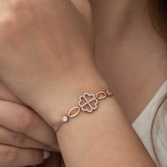 Silver Rose Heart Clover Bracelet