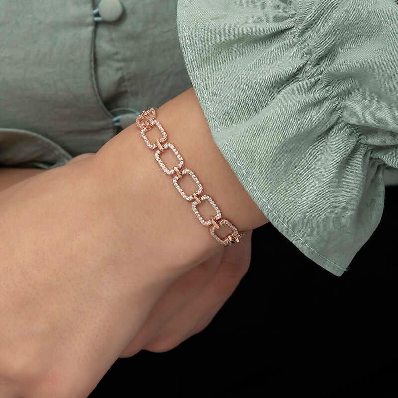Silver Rose Square Stone Women's Bracelet