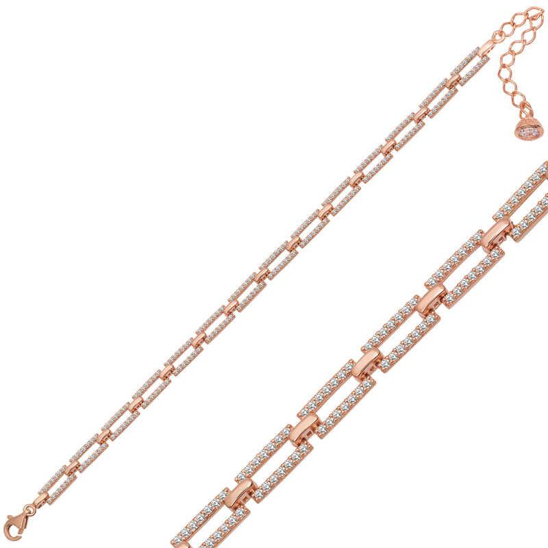 Bracelet femme en argent et pierre carrée rose