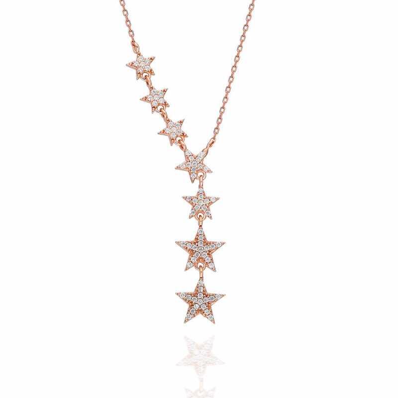 Silver Rose Shooting Stars Women's Necklace