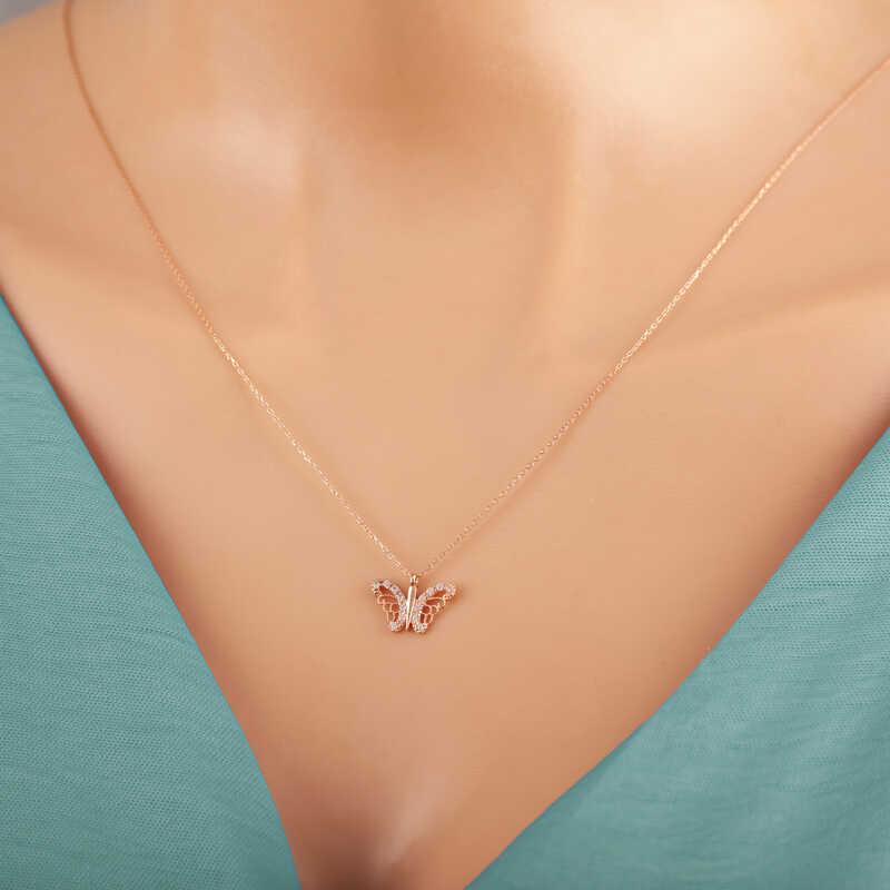 Silver Rose Butterfly Women's Necklace
