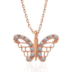 Silver Rose Butterfly Women's Necklace