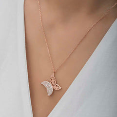 Silver Rose Butterfly Women's Necklace