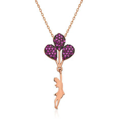 Silver Rose Red Balloon Girl Necklace