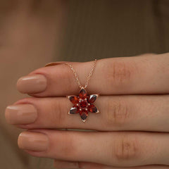 Silver Rose Red Flower Necklace