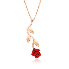 Silver Rose Red Rose Necklace