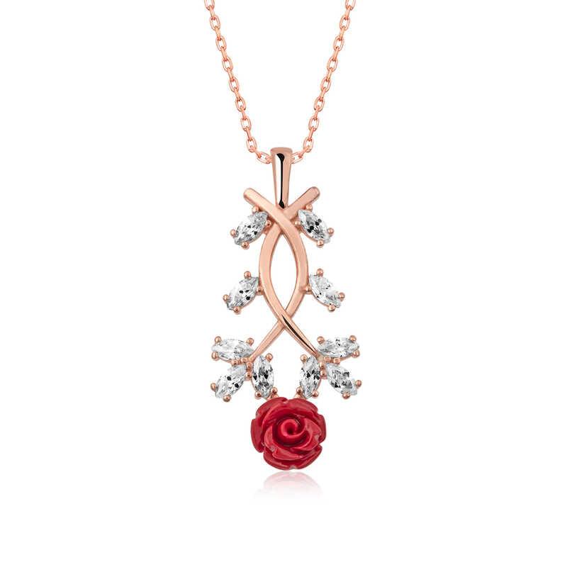 Silver Rose Red Rose Necklace