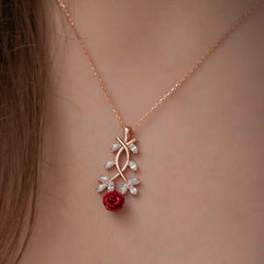 Silver Rose Red Rose Necklace
