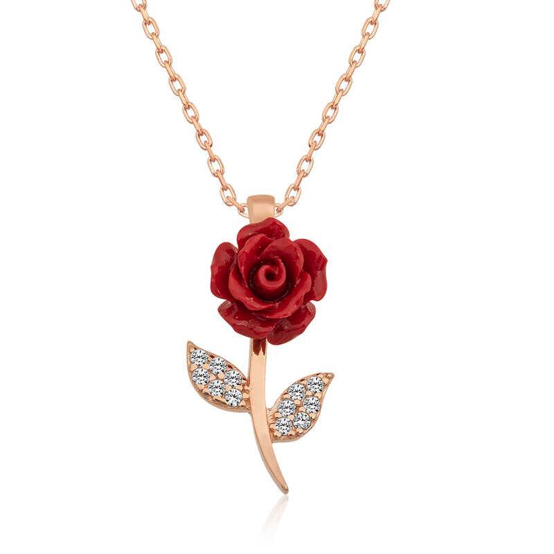 Silver Rose Red Rose Necklace