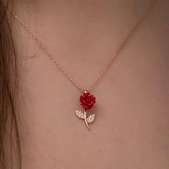 Silver Rose Red Rose Necklace