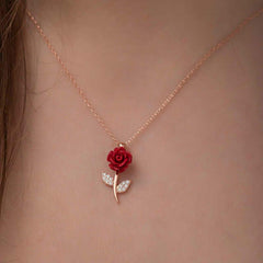 Silver Rose Red Rose Necklace