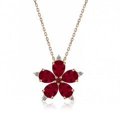 Silver Rose Red Camellia Flower Necklace