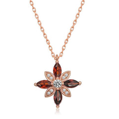 Silver Rose Red Stone Hope Flower Necklace