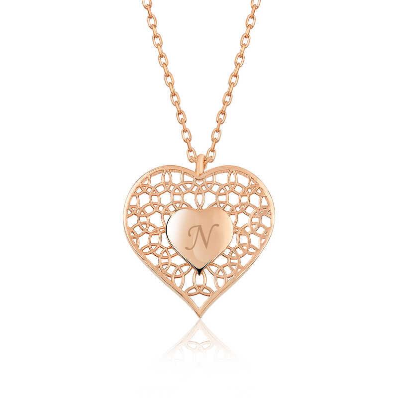 Silver Rose Personalized Heart Inside Heart Women's Necklace