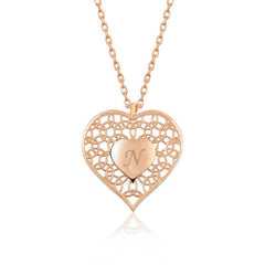 Silver Rose Personalized Heart Inside Heart Women's Necklace