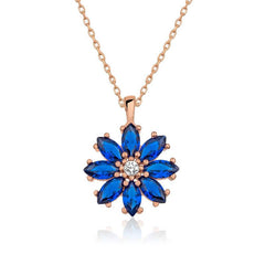 Silver Rose Navy Blue Flower Necklace