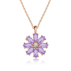 Silver Rose Lilac Flower Necklace