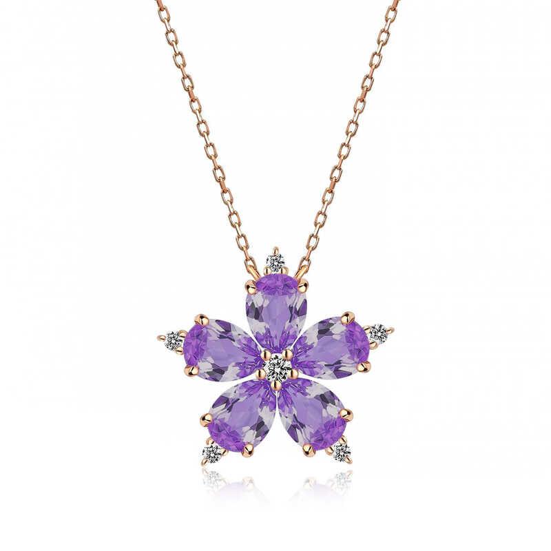 Silver Rose Lilac Camellia Flower Necklace