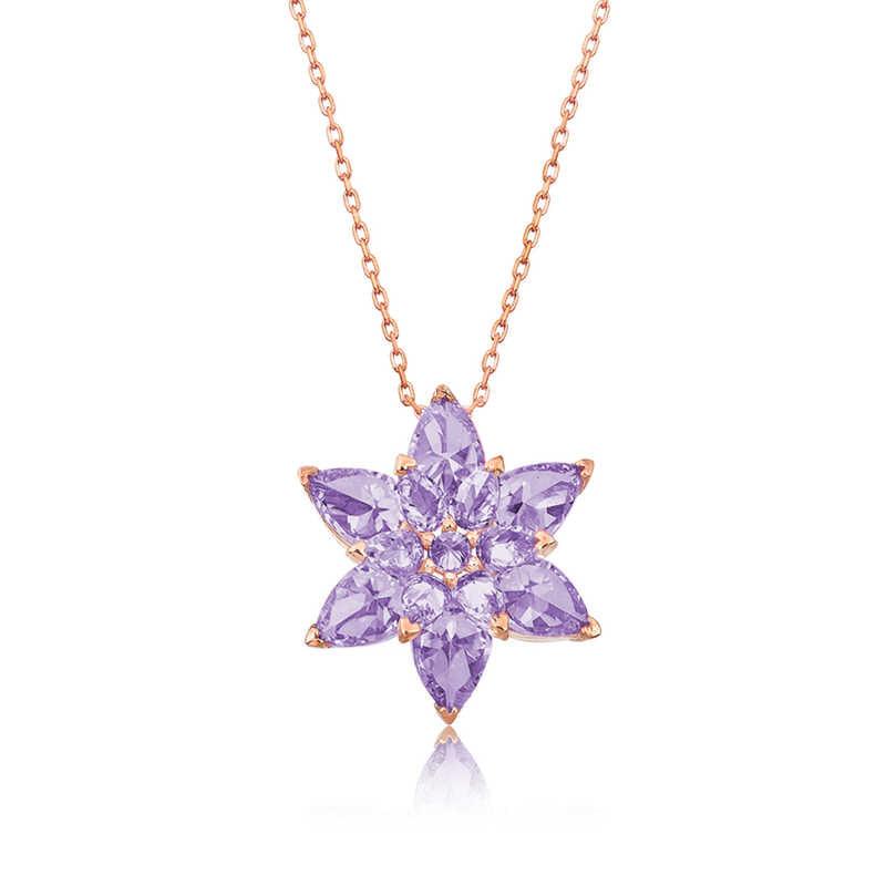 Silver Rose Lilac Lotus Flower Necklace