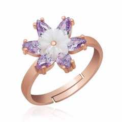 Silver Rose Lilac Lotus Flower Ring