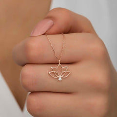 Silver Rose Lotus Flower Women's Necklace