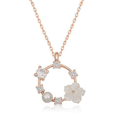 Silver Rose Magnolia Flower Women's Necklace